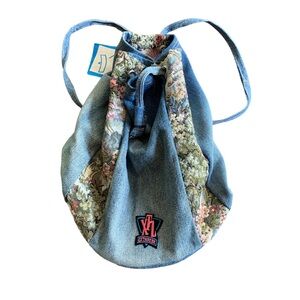 VTG Exthredz Mini Denim Patchwork Backpack Made in Canada Upcycle Y2K Hippie
